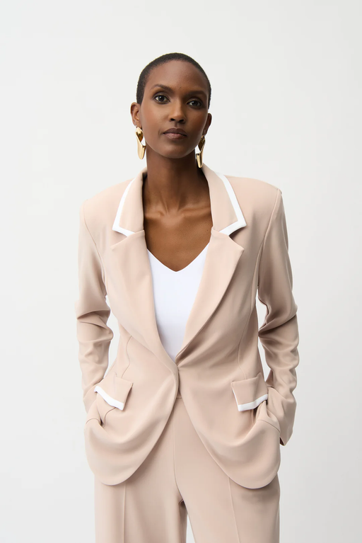 Joseph Ribkoff 261167 Parchment/Vanilla Contrast Piping Notched Collar Blazer
