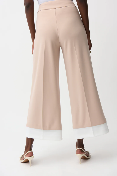 Joseph Ribkoff Parchment/Vanilla Contrast Trim Pull-On Culotte Pants 261166