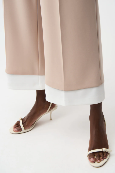 Joseph Ribkoff Parchment/Vanilla Contrast Trim Pull-On Culotte Pants 261166