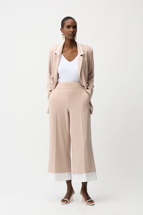 Joseph Ribkoff Parchment/Vanilla Contrast Trim Pull-On Culotte Pants 261166