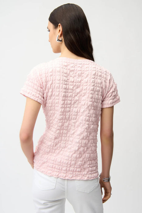 Joseph Ribkoff Petal Pink Bubble Jacquard Sash Knot Fitted Top 261297