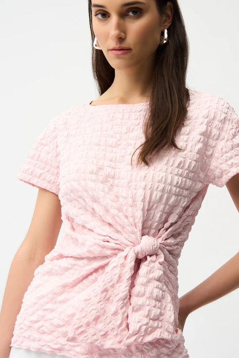 Joseph Ribkoff Petal Pink Bubble Jacquard Sash Knot Fitted Top 261297