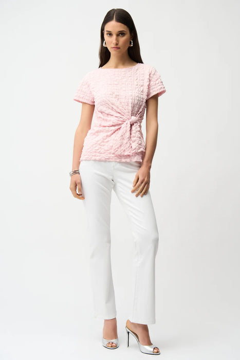 Joseph Ribkoff Petal Pink Bubble Jacquard Sash Knot Fitted Top 261297