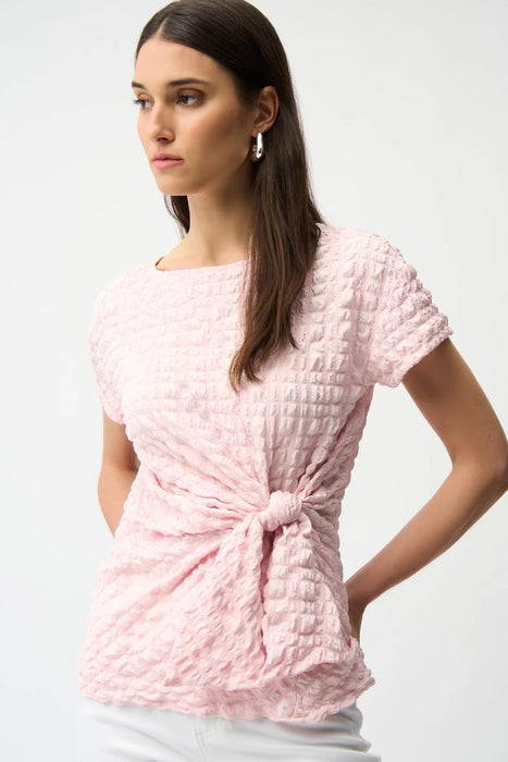 Joseph Ribkoff 261297 Petal Pink Boat Neck Bubble Knotted Short Sleeve Top