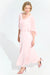 Woman wearing a light pink A-line maxi dress with lightweight chiffon overlay from Joseph Ribkoff