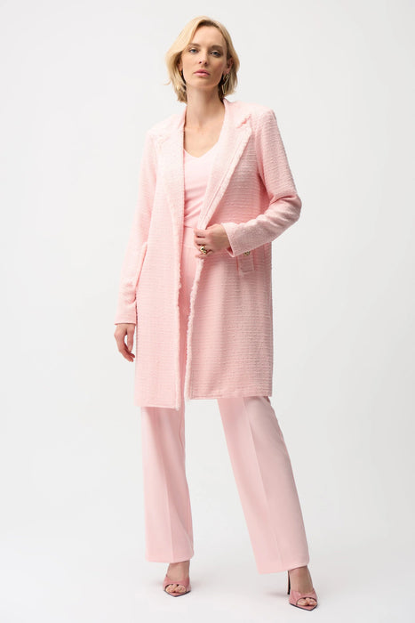 Joseph Ribkoff Petal Pink Fringe Trim Bouclé Coat 261109