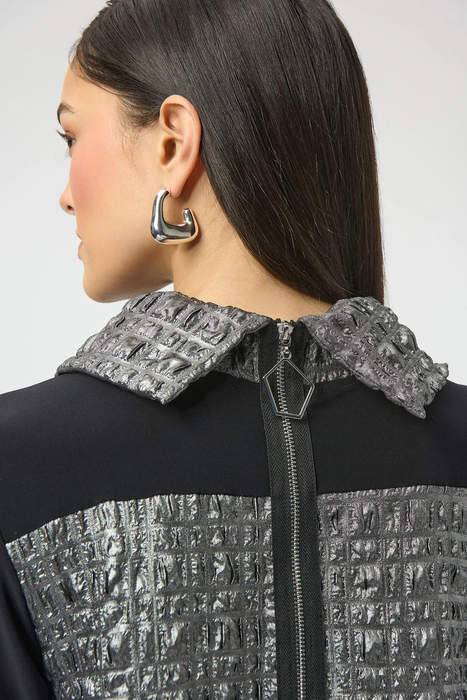 Joseph Ribkoff Pewter/Black Cowl Neck 3/4 Sleeves Cocoon Dress 254057