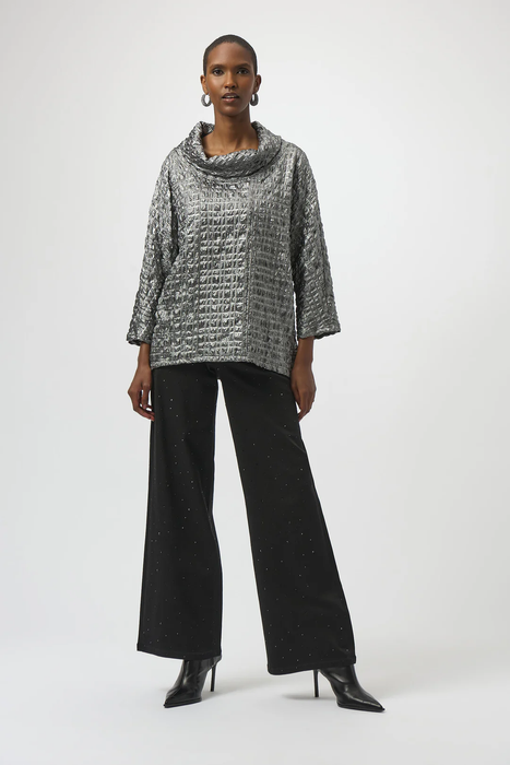 Joseph Ribkoff Pewter Foiled Cowl Neck 3/4 Dolman Sleeves Top 254169