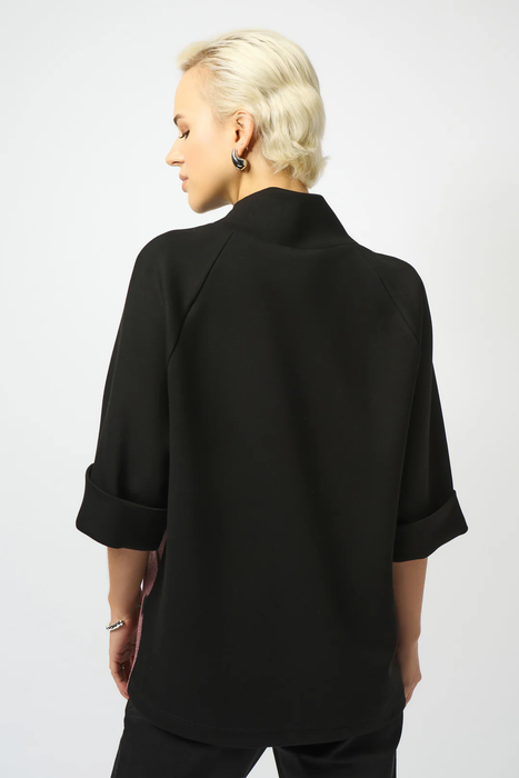 Joseph Ribkoff Pink/Black Animal Print Funnel Collared 3/4 Sleeves Straight Top 253260