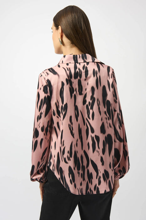 Joseph Ribkoff Pink/Black Animal Print Half Tuck Satin Top 253059