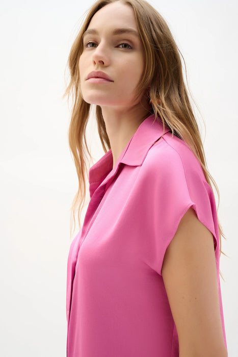 Joseph Ribkoff Pink Sherbet Cap Sleeves Satin Blouse 262076