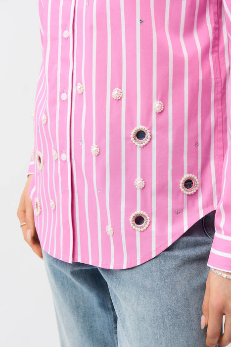 Joseph Ribkoff Stripe Embellished Button-Down Boxy Shirt 261966