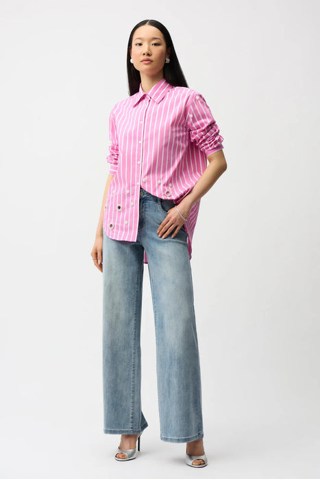 Joseph Ribkoff Stripe Embellished Button-Down Boxy Shirt 261966