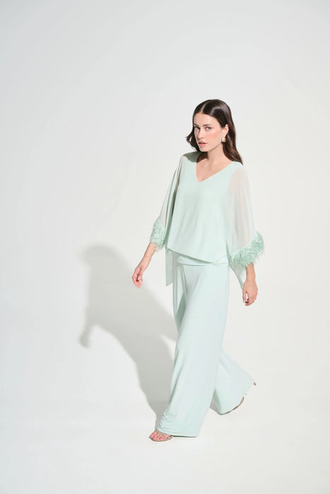 Joseph Ribkoff Fringe Trim Chiffon Poncho Top 262711