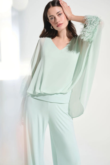 Joseph Ribkoff Fringe Trim Chiffon Poncho Top 262711