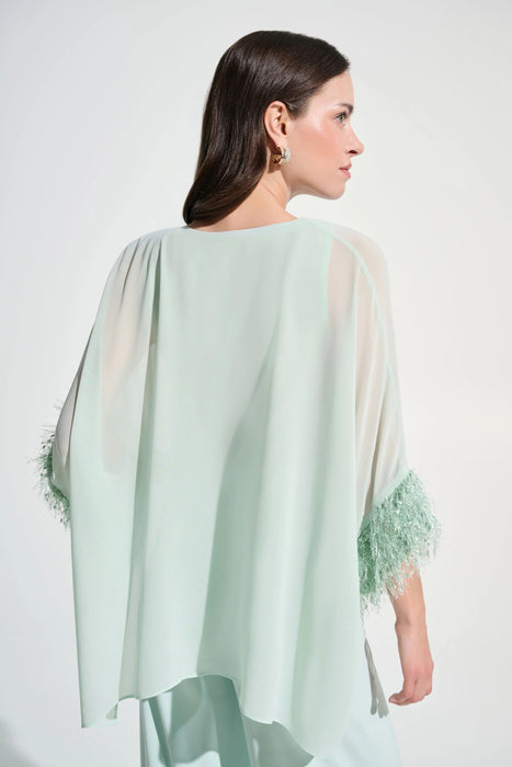 Joseph Ribkoff Fringe Trim Chiffon Poncho Top 262711