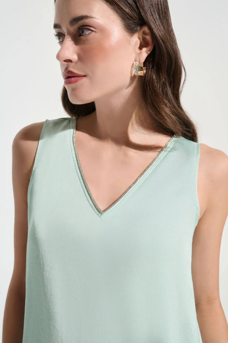 Joseph Ribkoff Rhinestone Trim V-Neck Satin Top 261782
