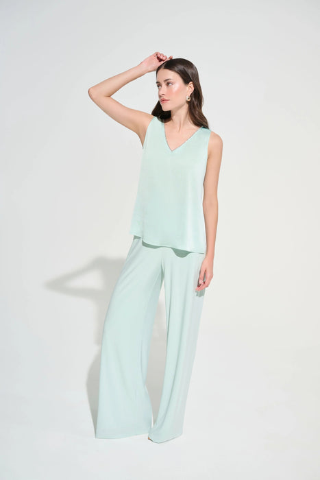 Joseph Ribkoff Rhinestone Trim V-Neck Satin Top 261782