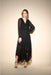 Joseph Ribkoff Style 233708 Black Pleated Chiffon Belted Asymmetric Maxi Dress