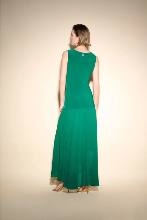 Joseph Ribkoff True Emerald Green Pleated Sleeveless Hi-Low Maxi Dress 233721