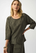 Joseph Ribkoff 253002 Avocado Pleated Scoop Neckline 3/4 Sleeves Boxy Top