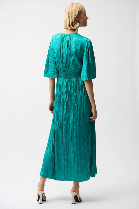 Joseph Ribkoff Pleated Satin V-Neck Maxi Dress 261962