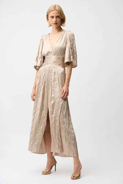 Joseph Ribkoff 261962 Parchment Pleated V-Neck Midi Dress