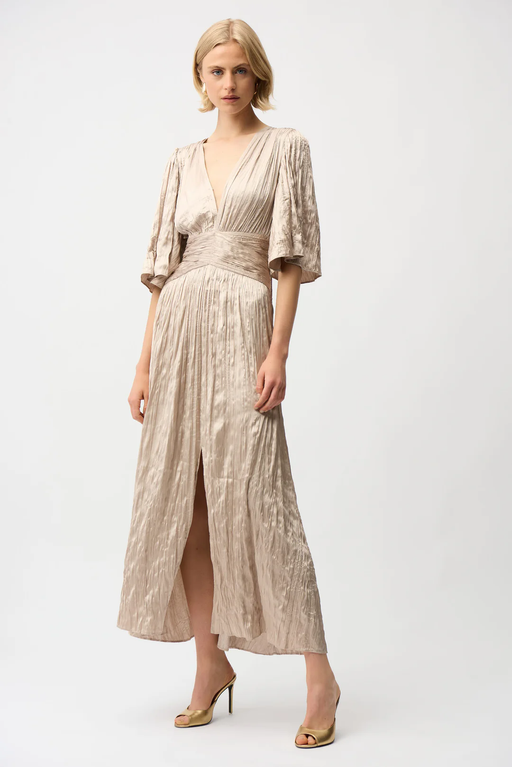 Joseph Ribkoff 261962 Parchment Pleated V-Neck Midi Dress