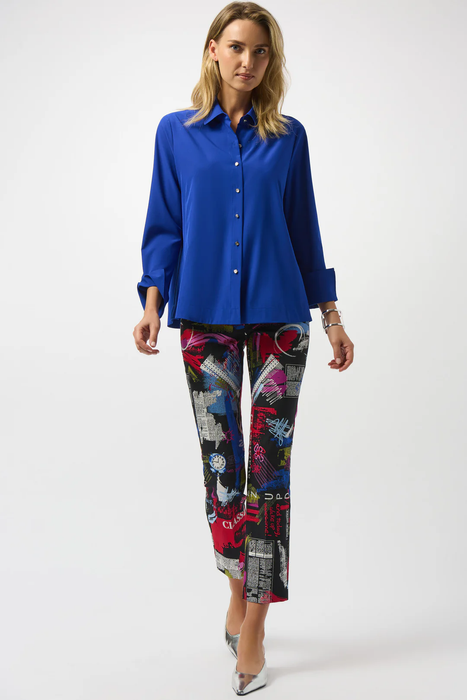 Joseph Ribkoff Poplin Button-Front Back Slit 3/4 Sleeves Top 253923