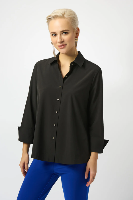 Joseph Ribkoff Poplin Button-Front Back Slit 3/4 Sleeves Top 253923
