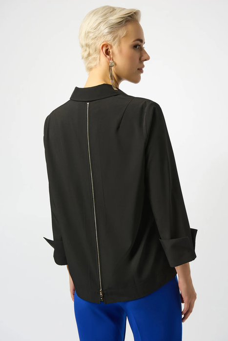 Joseph Ribkoff Poplin Button-Front Back Slit 3/4 Sleeves Top 253923