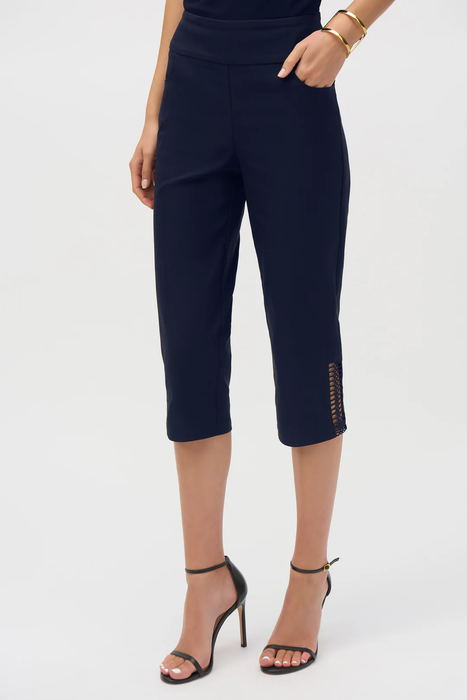 Joseph Ribkoff 252192 Midnight Blue Pull On Guipure Capri Pants