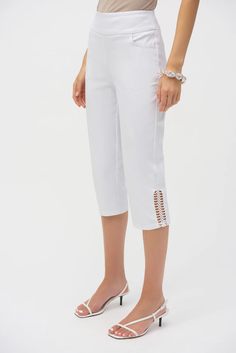 Joseph Ribkoff 252192 White Pull On Guipure Capri Pants