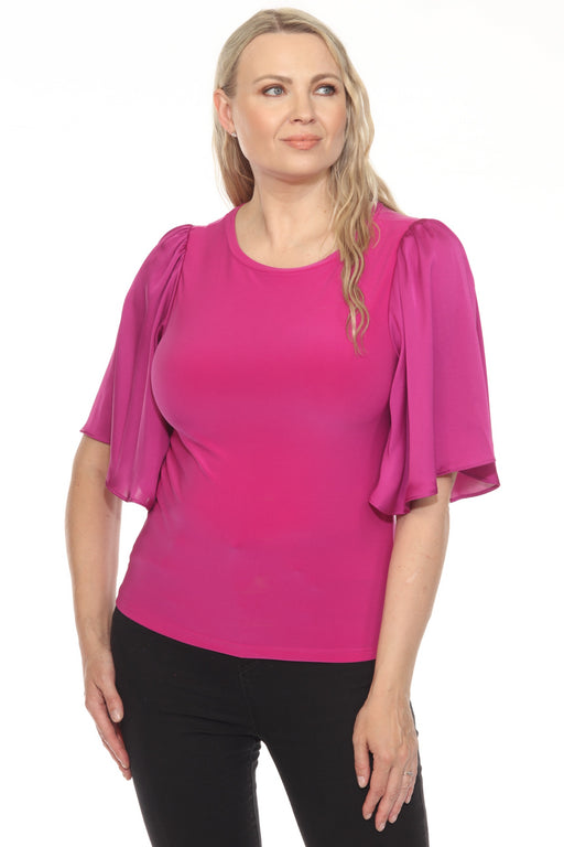 Joseph Ribkoff Style 251164 Purple Orchid Crew Neck Flutter Sleeve Top