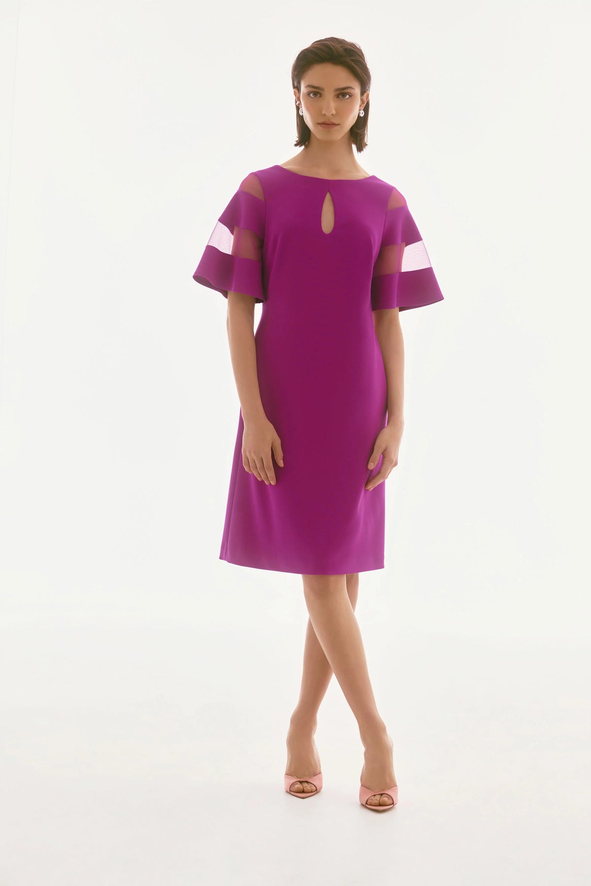 Joseph Ribkoff Purple Orchid Mesh Sleeve Insert A-Line Dress 251782 —  AfterRetail
