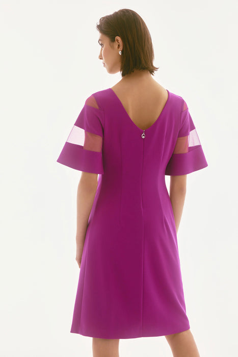Joseph Ribkoff Purple Orchid Mesh Sleeve Insert A-Line Dress 251782