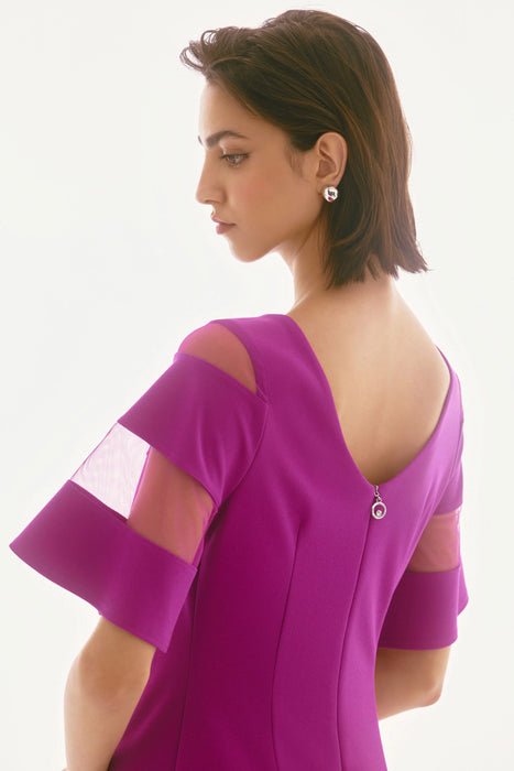 Joseph Ribkoff Purple Orchid Mesh Sleeve Insert A-Line Dress 251782