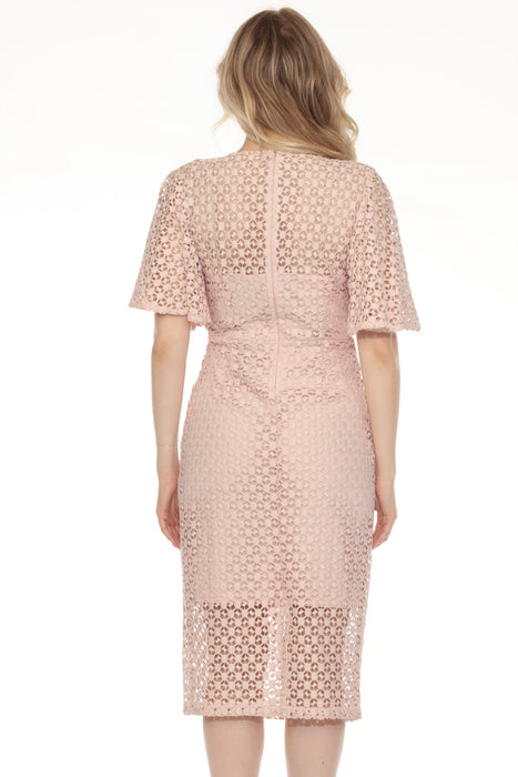 Joseph Ribkoff Guipure Lace Flutter Sleeve Midi Sheath Dress 251744