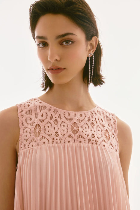 Joseph Ribkoff Lace Chiffon Pleated Trapeze Dress 251767