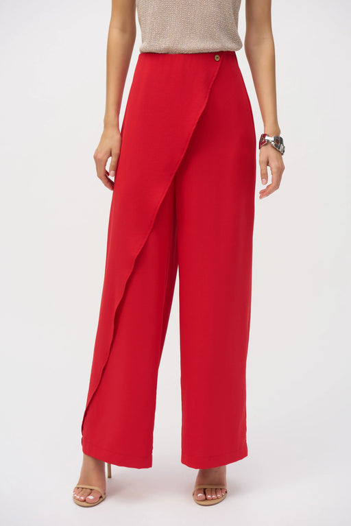 Joseph Ribkoff Style 252004 Radiant Red Asymmetric Wrap Front Wide Leg Pants