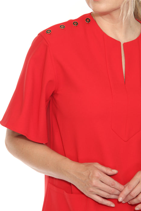 Joseph Ribkoff Radiant Red Buttoned Shoulders Mini Shift Dress 251269