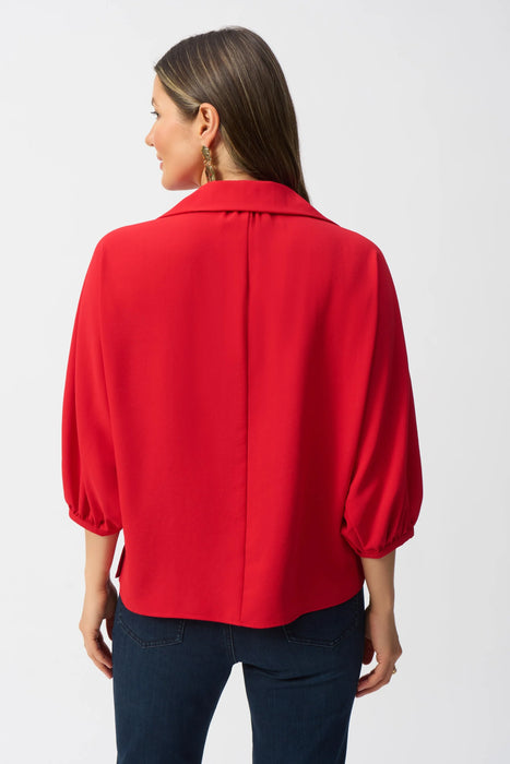 Joseph Ribkoff Radiant Red Collared V-Neck Puff Sleeve Top 251116