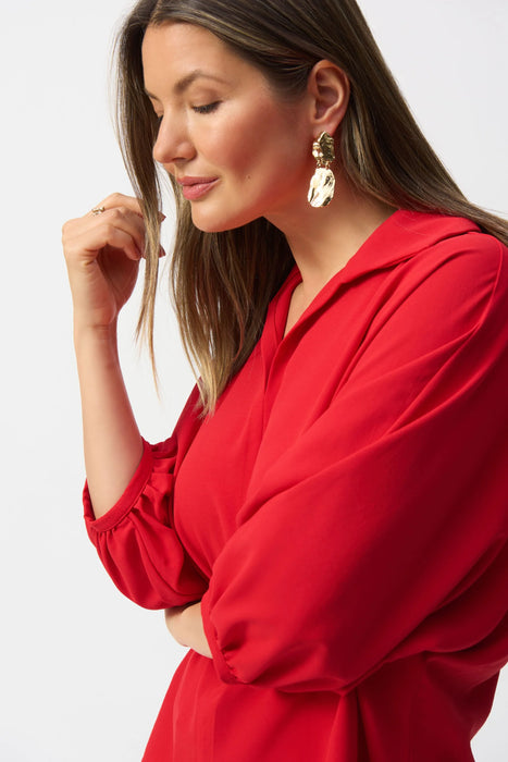 Joseph Ribkoff Radiant Red Collared V-Neck Puff Sleeve Top 251116