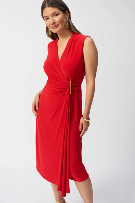 Joseph Ribkoff Radiant Red Faux Wrap Midi Sheath Dress 251278