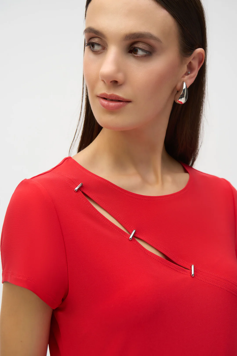 Joseph Ribkoff Radiant Red Front Keyhole Fitted Top 252124