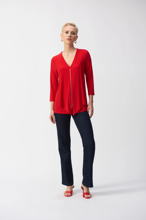 Joseph Ribkoff Layered Zip Front 3/4 Sleeve V-Neck Top 251041