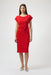 Joseph Ribkoff Style 252023 Radiant Red Pleated Side Waist Midi Sheath Dress