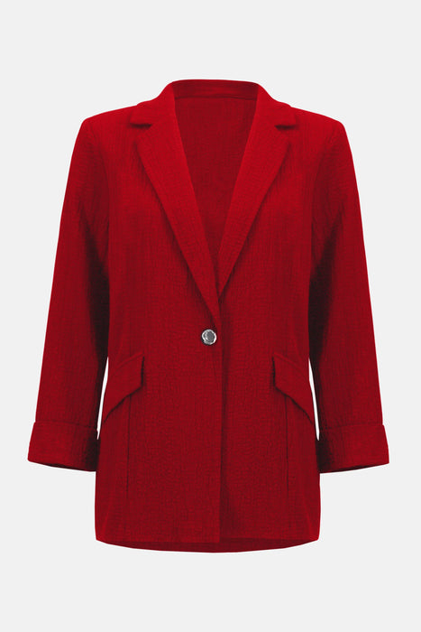 Joseph Ribkoff Style 251082 Radiant Red 3/4 Sleeve Seersucker Blazer Jacket