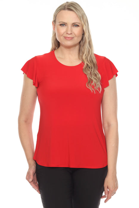 Joseph Ribkoff Style 251169 Radiant Red Short Flutter Sleeve Round Neck Top