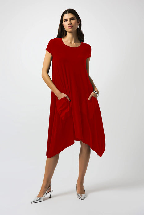 Joseph Ribkoff Style 251146 Radiant Red Silky Knit Midi Cocoon Dress